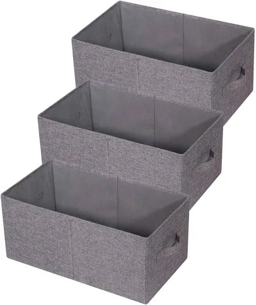 Set of 3 Closet Organizer Bins with Handle, Linen Fabric Foldable Storage