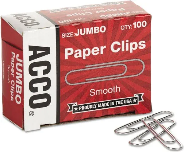 ACCO Economy Paper Clips Jumbo Silver 100/Box (A7072580) 650964