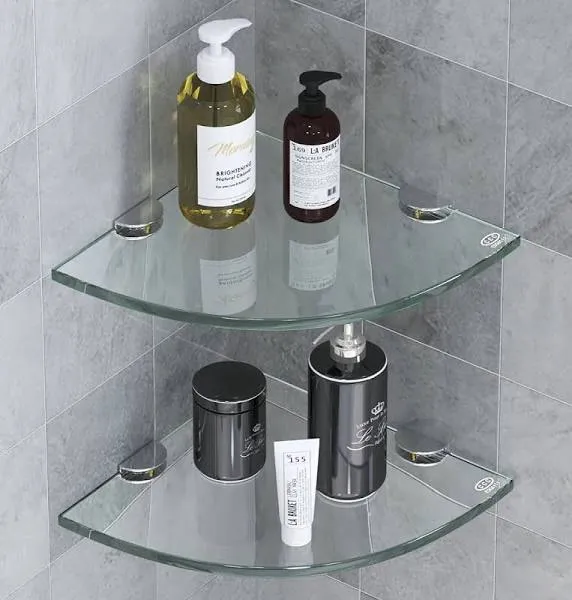 SHUAIAIW Bathroom Corner Organizer Shelves Shower Caddy Shelf Wall Mount Set of 2 Glass Corner Shelf Shower Holder for Shampoo and Soap Organizer No