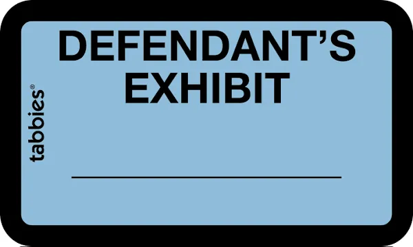 Tabbies Legal Exhibit Labels, Defendant&#039;s Exhibit, 1.63 x 1, Blue, 9/Sheet, 28 S