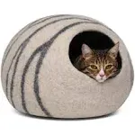 Meowfia Premium Felt Cat Bed Cave (Medium) - Handmade 100% Merino Wool Bed for Cats and Kittens, Dark Grey