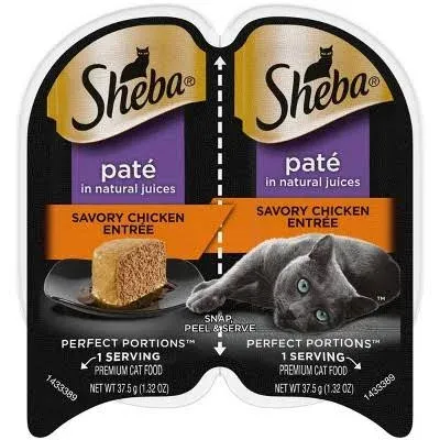 Sheba Perfect Portions Wet Cat Food Pate in Natural Juices Signature Savory Chicken Entree, 2.6 oz. Twin-Pack Trays