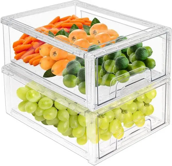 Sorbus Fridge Drawers - Clear Stackable Pull Out Refrigerator Organizer Bins - Food Storage Containers for Kitchen, Refrigerator, Freezer & Vanity (2 Pack | Medium)