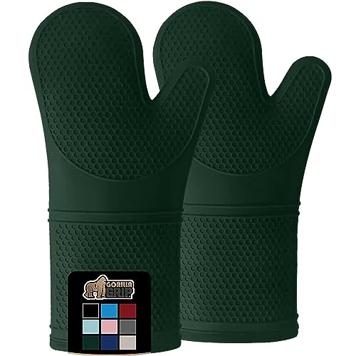 Heat and Slip Resistant Silicone Oven Mitts Set, Soft Cotton Lining, Waterproof,