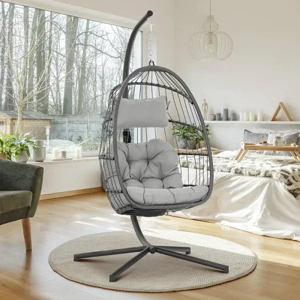 Brafab Swing Egg Chair,Hammock Chair, Hanging Chair, Aluminum Frame and UV Resistant Cushion with Steel Stand