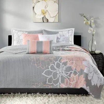 100% Cotton Sateen Printed 6 Piece Coverlet Set - Olliix MP13-6834