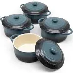 Navy Stoneware Mini Cocotte Set - 12 oz Individual Baking Ramekins with Lids