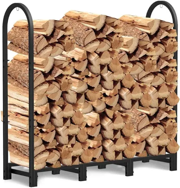 Panacea Steel Deluxe Outdoor Firewood Log Rack, Black, 4' Tall