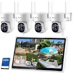 Kittyhok Wireless Security Camera System Outdoor with Monitor 4pcs 2K Dual Lens PTZ Security Cameras 10x Mixed Zoom Auto TRA