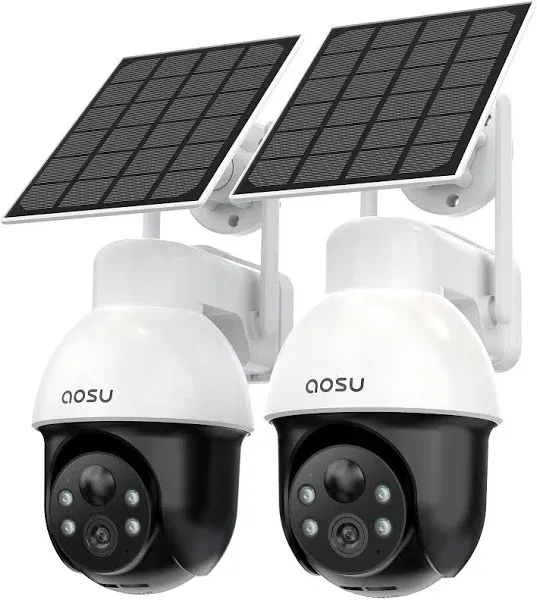 AOSU 3K/5MP Solar Security Cameras System Wireless Outdoor, Battery Powered WiFi Camera for Home Security, Panoramic PTZ, Auto Tracking, Human