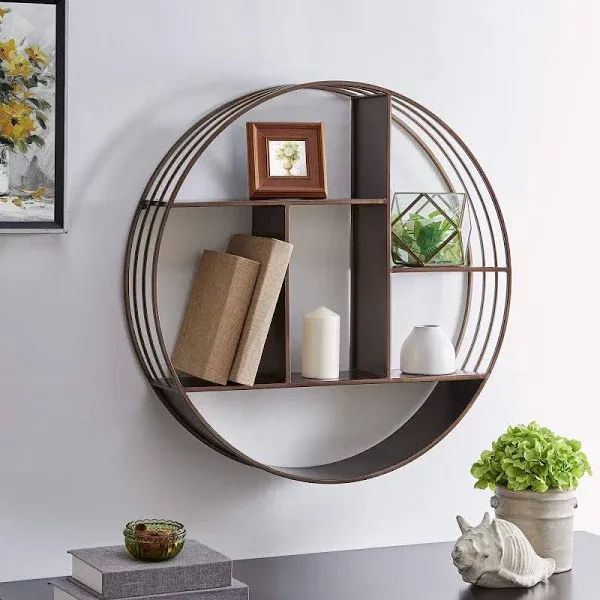 FirsTime & Co. Silver Brody Wall Shelf, Round 3 Tier Wall Mounted Floating Shelf for Bathroom, Bedroom, Living Room Decor, Metal, Industrial, 27.5 inches