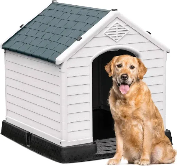 YITAHOME 28.5'' Plastic Dog House Outdoor Indoor Doghouse Puppy Shelter Water Resistant Easy Assembly Sturdy Dog Kennel with Air Vents and Elevated