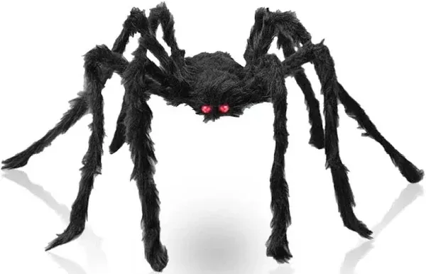 Halloween Decorations Big Spider 4.9 Ft Black Soft Hairy Scary Spider Fake Large Pops for Halloween Outdoor Yard Party