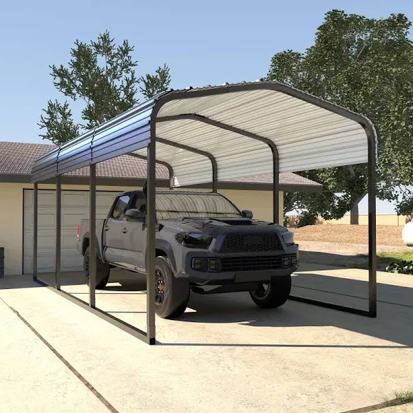 Veikous 12 ft. W x 20 ft. D Carport Galvanized Steel Car Canopy and Shelter, Gray