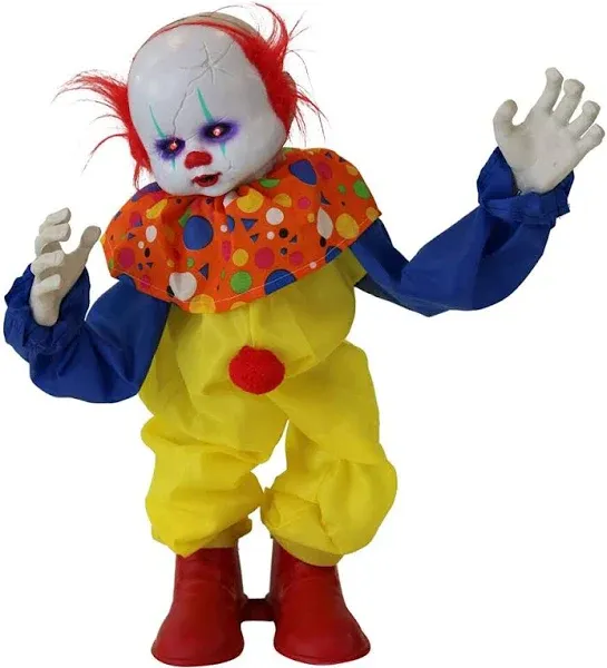 Haunted Hill Farm 24 in. Battery Operated Animatronic Clown with Red LED Eyes Halloween Prop HHCLOWN-19FLSA