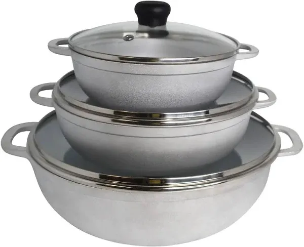 Imusa 3 Piece Basic Cast Aluminum Caldero with Glass Lid (1.5Qt, 2.5qt, 5.2Qt)