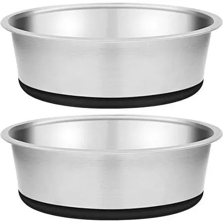 Stainless Steel Metal Dog Bowl Set of 2 Rubber Base Heavy Duty Feeding Dishes