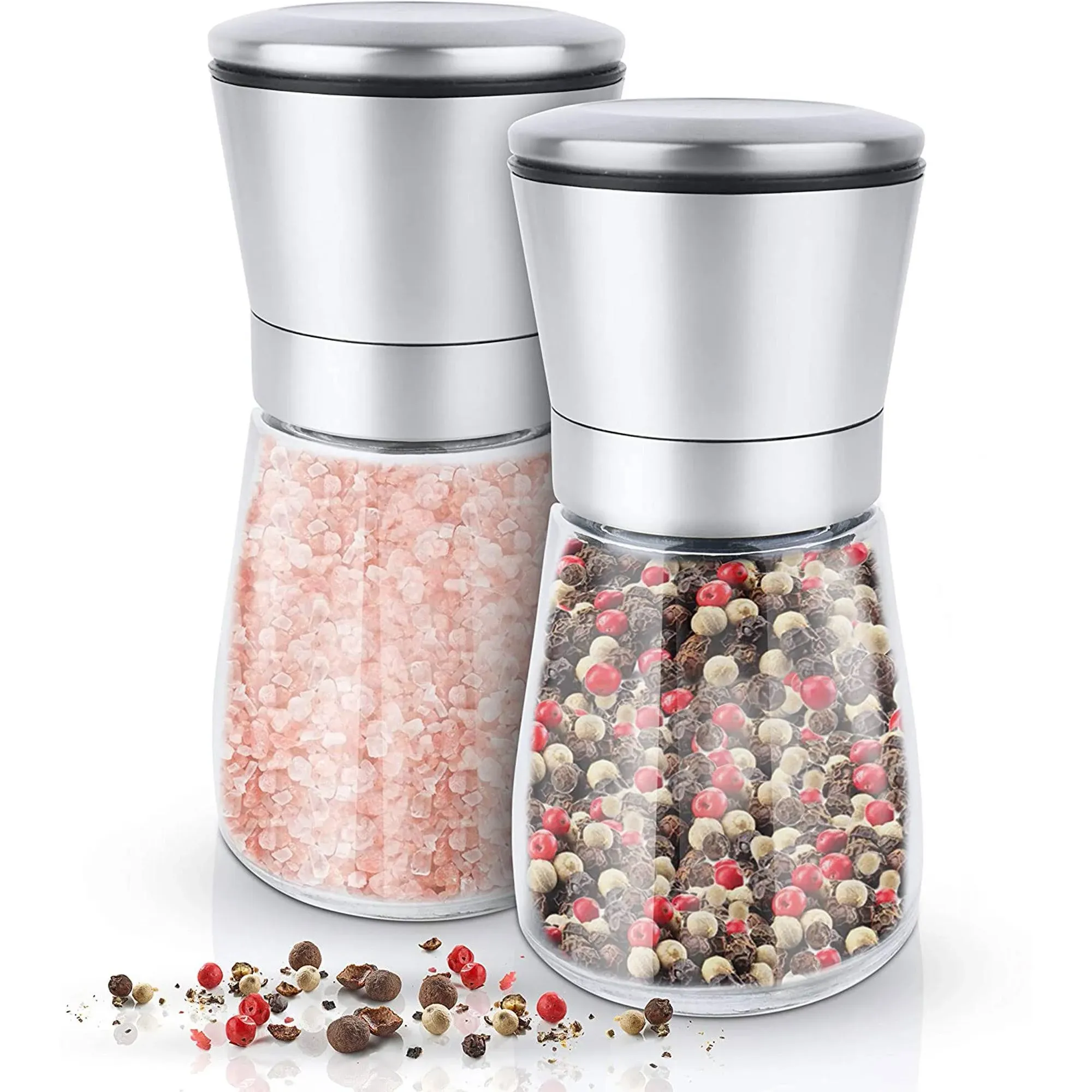 Salt and Pepper Grinder Set with Adjustable Ceramics Grinder Stainless Steel