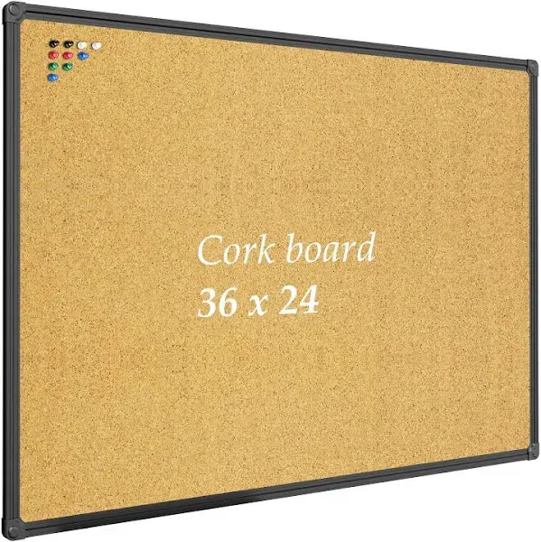 Jiloffice Corkboard Bulletin Board 36 X 24 Notice Board, Black Aluminum Frame Wa