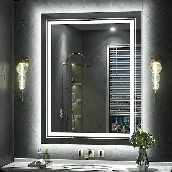 20x28 LED Bathroom Mirror, Front and Backlit Mirror Bathroom, Lighted Bathroom Mirror with Lights, Dimmable LED Vanity Mirror Wall, Anti-Fog, Memory, Shatterproof(Horizontal/Vertical)