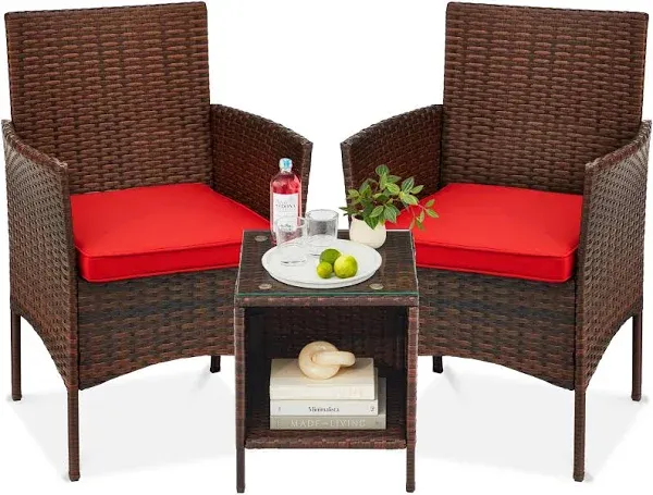 Best Choice Products 3-Piece Outdoor Wicker Conversation Patio Bistro Set