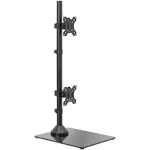 VIVO Dual Monitor Desk Stand with Tempered Glass Base, Free-Standing LCD Mount, Holds in Stacked Vertical Position 2 Ultrawide Screens up to 34 inches, Black, STAND-V002LG