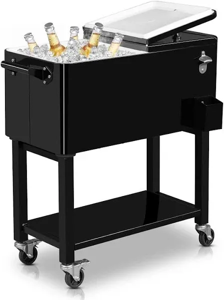 VINGLI 80 Quart Rolling Ice Chest Portable Patio Party Bar Drink Cooler Cart