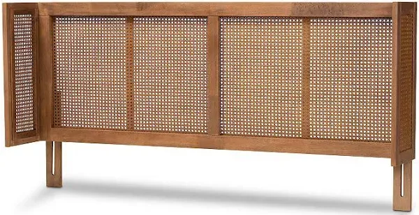 Baxton Studio Rina Mid-Century Modern Ash Wanut Finished Wood & Synthetic Rattan Size Wrap-Around Headboard