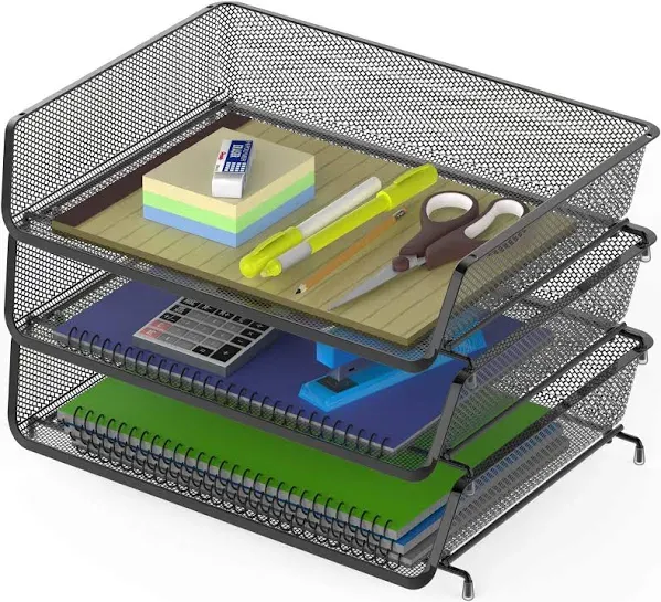 Desk 3 Sliding Tray and 5 Stacking Section Organizers, Black