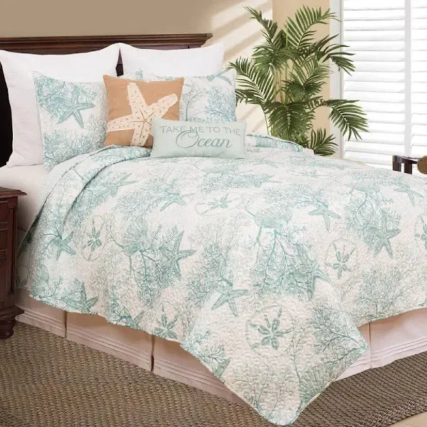 C&amp;F Home Ocean Treasures Coastal Theme Blue Starfish Sand Dollar Coral Beach Bed