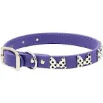 Vegan Leather Dog Collar - Disney Purple PU w Silver Cast Minnie Mouse