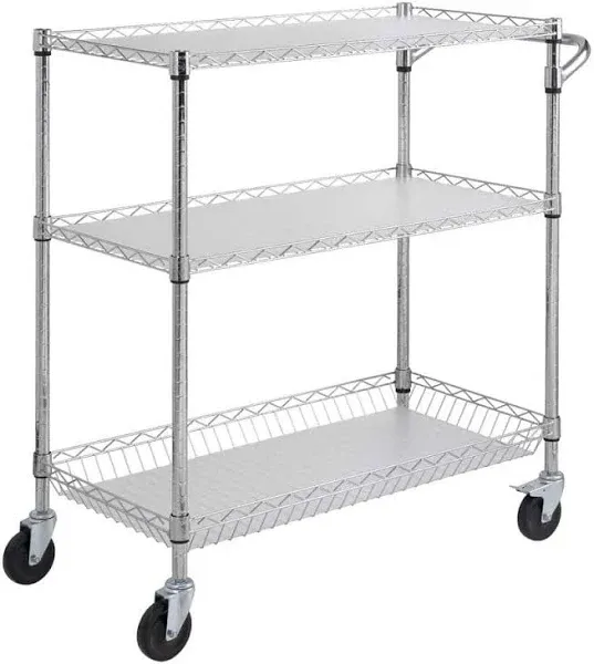 Heavy-Duty 3-Tier Utility Rolling Cart with Wheels | 35&#034;x18&#034;x35.5&#034; | 661 lbs Cap