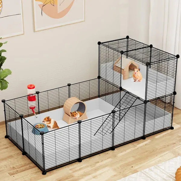 YITAHOME Guinea Pig Cage, Indoor C&C Small Animal Cage with Waterproof Plastic Liner, Loft and Partition for Bunny, Chinchilla and Hamster, Habitat