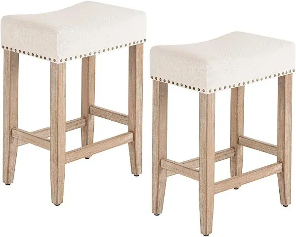 Furniliving Bar Stools Set of 2,25.7 inch Counter Height Bar Stools,Upholstered Kitchen Barstools with Solid Wooden Legs, Saddle Stools for Kitchen Island, Bar, Cafe, Beige