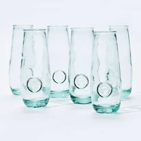 10oz Drinking Glasses Set of 6, Made Of 100% Recycled Glass, Authentic Embossed Cocktail Glasses, Dishwasher-Safe Glass Cups For Kitchen, Lead-Free, Made in Spain.