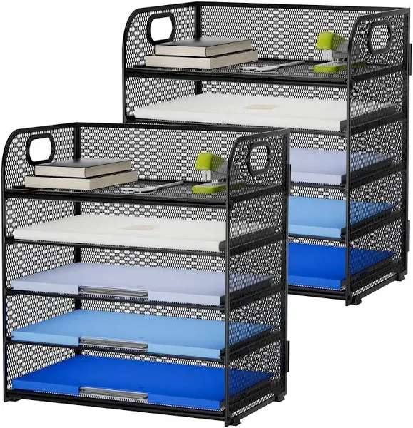 2 Pack Desk Organizer with Handle, 5 Tier Paper Organizer Letter Tray Organizer,