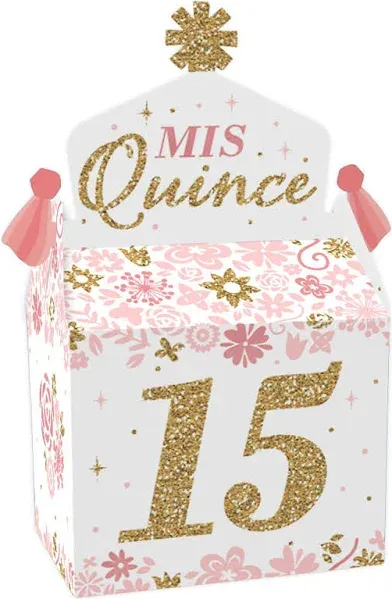 Big Dot of Happiness Mis Quince Anos - Treat Box Party Favors - Quinceanera Sweet 15 Birthday Party Goodie Gable Boxes - Set of 12