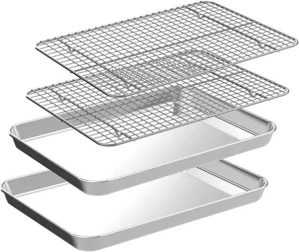 Quarter Sheet Pan with Cooling Rack Set [2 Baking Sheets + 2  Assorted Sizes 