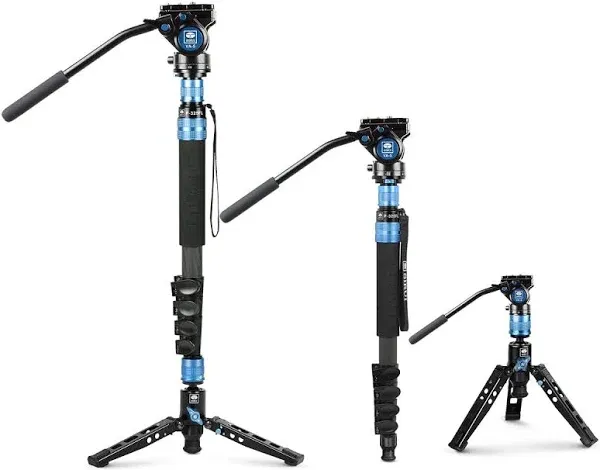 Sirui P-325FS 5-Section CF Monopod w/Feet and VH-10 Video Head, 58.9&#034; Max Height