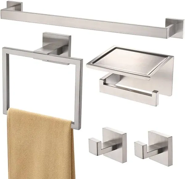 PAHSFS Bathroom Hardware Set Brushed Nickel 5-Pieces Bathroom Towel Rack SUS304 Stainless Steel Bath Towel Bar Set, Towel Racks Wall Mounted.