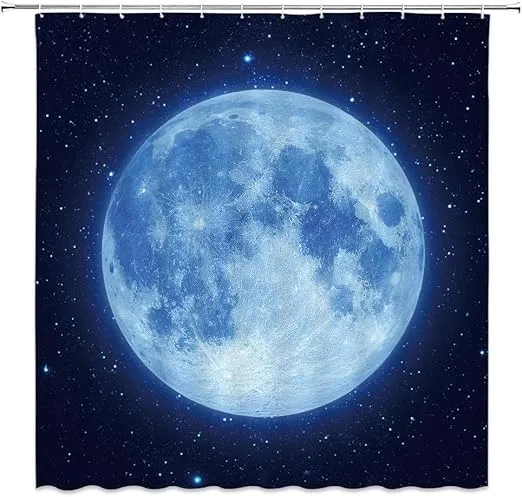 Moon Shower Curtain Full Moon Over Sea Ocean Clouds Planet Star Sky Dreamy Ni...