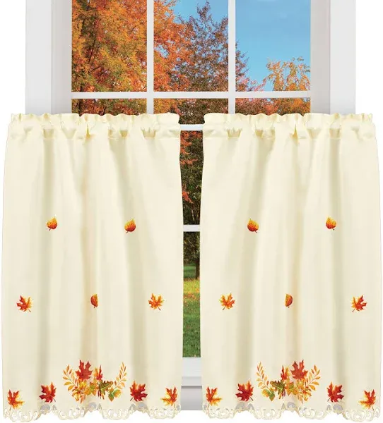 Red Barrel Studio Embroidered Scrolling Autumn Leaves Window Curtains