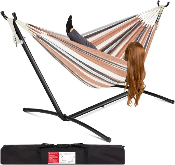 Best Choice Products 2-Person Brazilian-Style Cotton Double Hammock with Stand Set w/ Carrying Bag