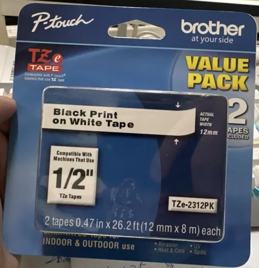 Brother Genuine P-Touch, TZe-231 2 Pack Tape   TZE2312PK Black Print White Tape