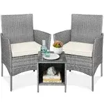 3-Piece Outdoor Wicker Conversation Bistro Set, Space Saving Patio Furniture ...