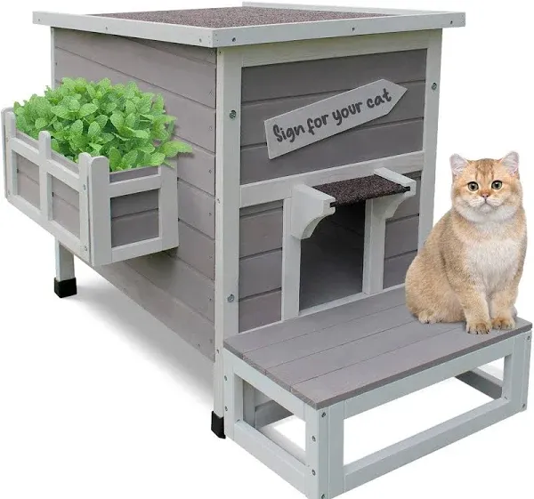 Outdoor Cat Shelter with Escape Door Rainproof Outside Kitty House Single Story