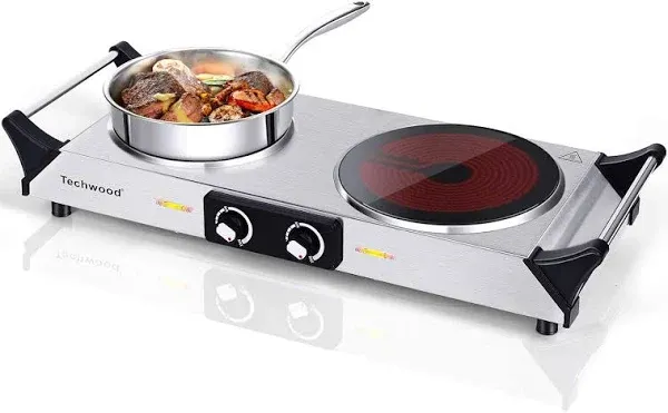 Techwood Electric Stove, Double Infrared Ceramic Hot Plate for Cooking Portable