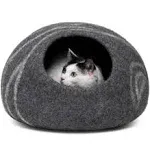 Meowfia Premium Felt Cat Bed Cave (Medium) - Handmade 100% Merino Wool Bed for Cats and Kittens, Dark Grey