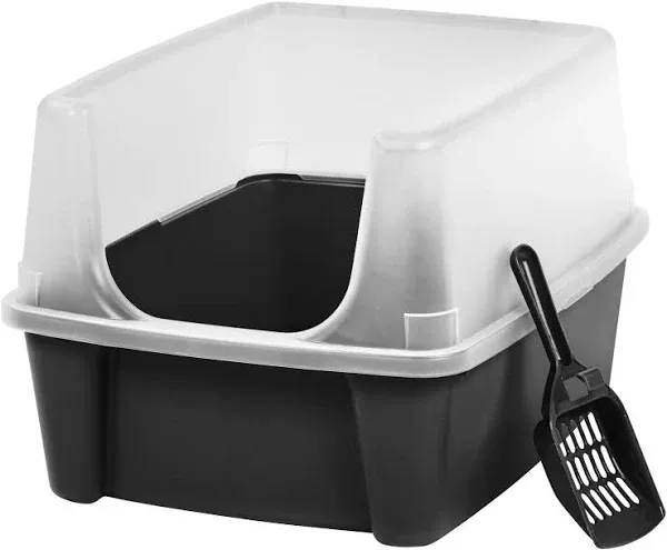 IRIS USA Open-Top Cat Litter Box with Shield and Scoop