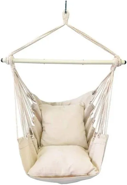  Hammock Chair Hanging Rope Swing - Max 500 Lbs - 2 Cushions Included - Beige